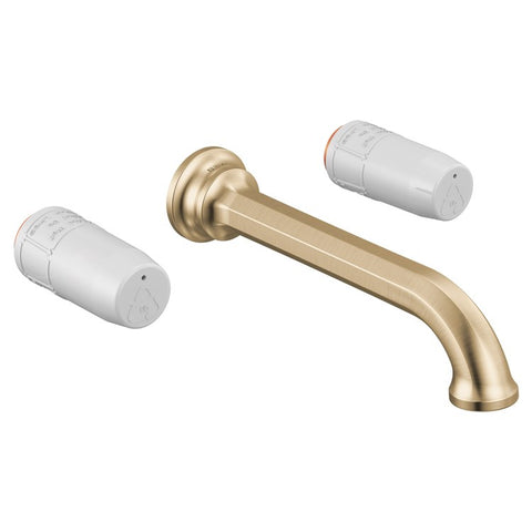 Lavatory Faucet Beauclere Wall Mount 8 Inch Spread 2 Less Handle WaterSense Brilliance Luxe Gold 1.2 Gallons per Minute Less Drain 3 Hole